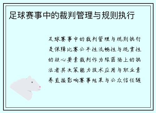 足球赛事中的裁判管理与规则执行